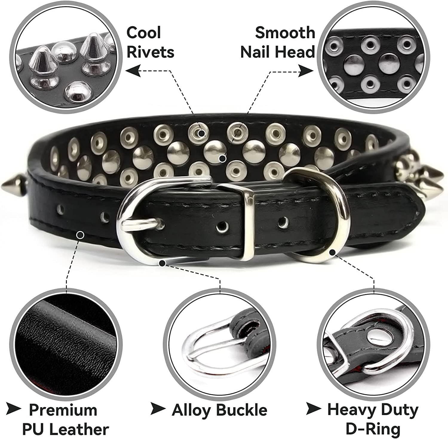 Spiked Studded Dog Collar, Adjustable Soft Leather Puppy Collar for Small Medium Dogs Bulldog Pitbull Mastiff Poodle Boxer (M, Purple) - Image 4