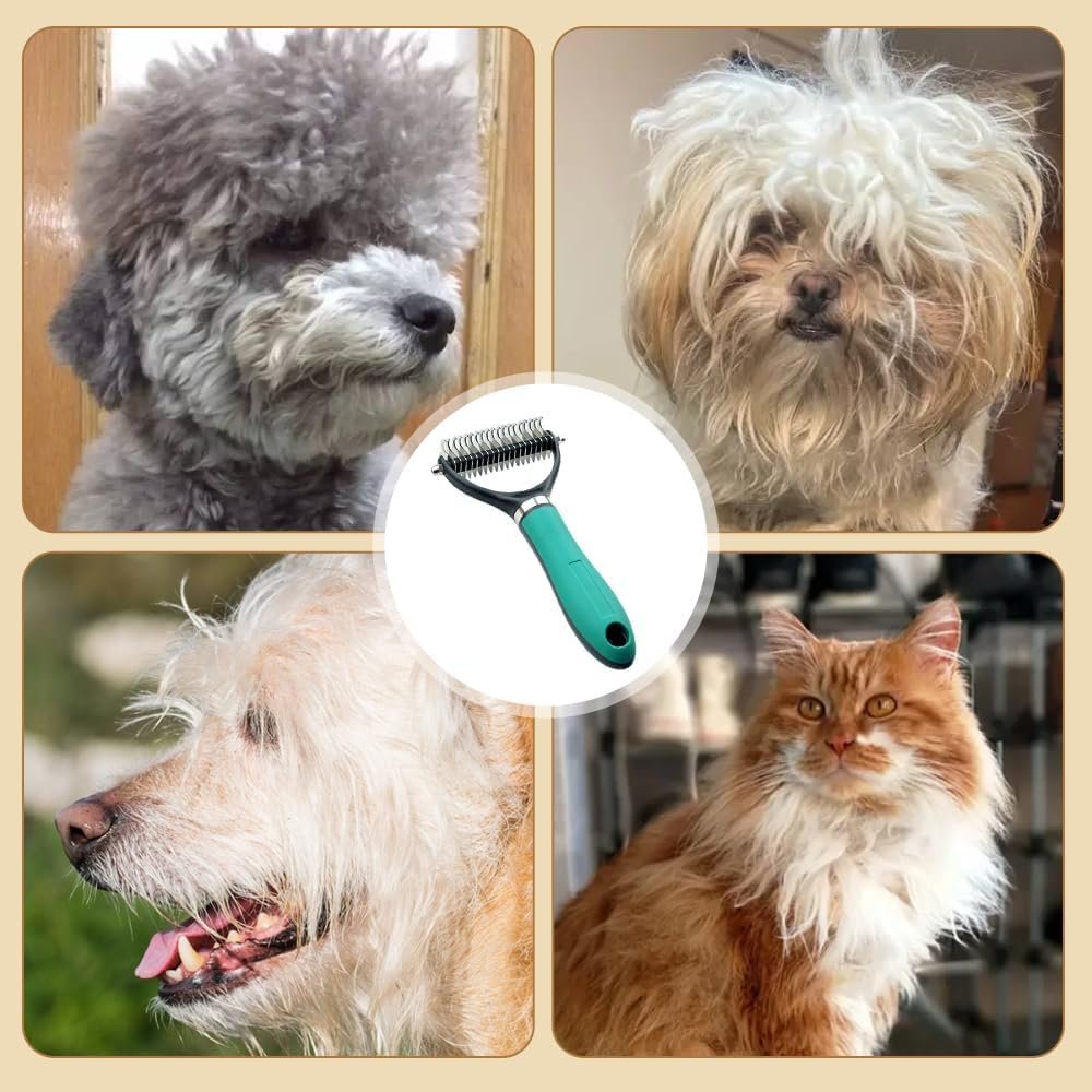 Pet Grooming Brush, 2026 New Multifunctional Double-Sided Undercoat Rake for dogs, Durable Dematting Tool for long haired cats, Easy Grip Fur Remover Comb for home use (Green) - Image 2
