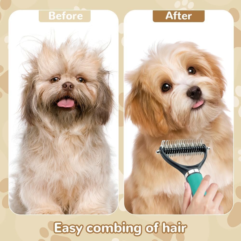 Pet Grooming Brush, 2026 New Multifunctional Double-Sided Undercoat Rake for dogs, Durable Dematting Tool for long haired cats, Easy Grip Fur Remover Comb for home use (Green) - Image 3