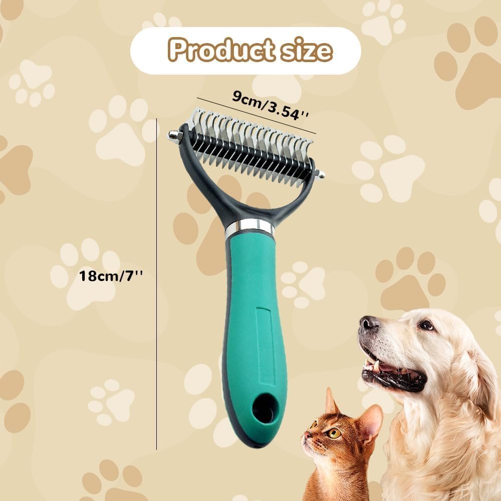 Pet Grooming Brush, 2026 New Multifunctional Double-Sided Undercoat Rake for dogs, Durable Dematting Tool for long haired cats, Easy Grip Fur Remover Comb for home use (Green) - Image 4