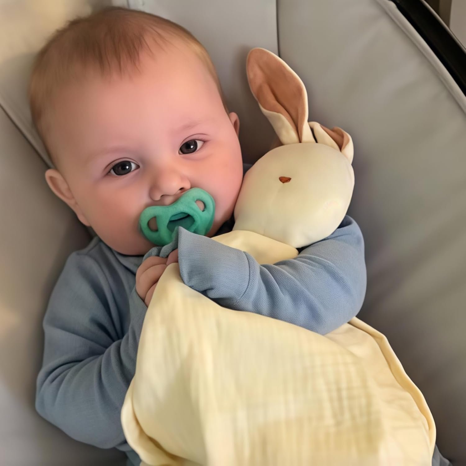 Insular Bunny Lovey Blanket for Boys and Girls, Organic Cotton Muslin Security Blanket for Babies, Soft Breathable Lovie Soothing Towel for Newborn and Infant, Pink&Khaki - Image 5