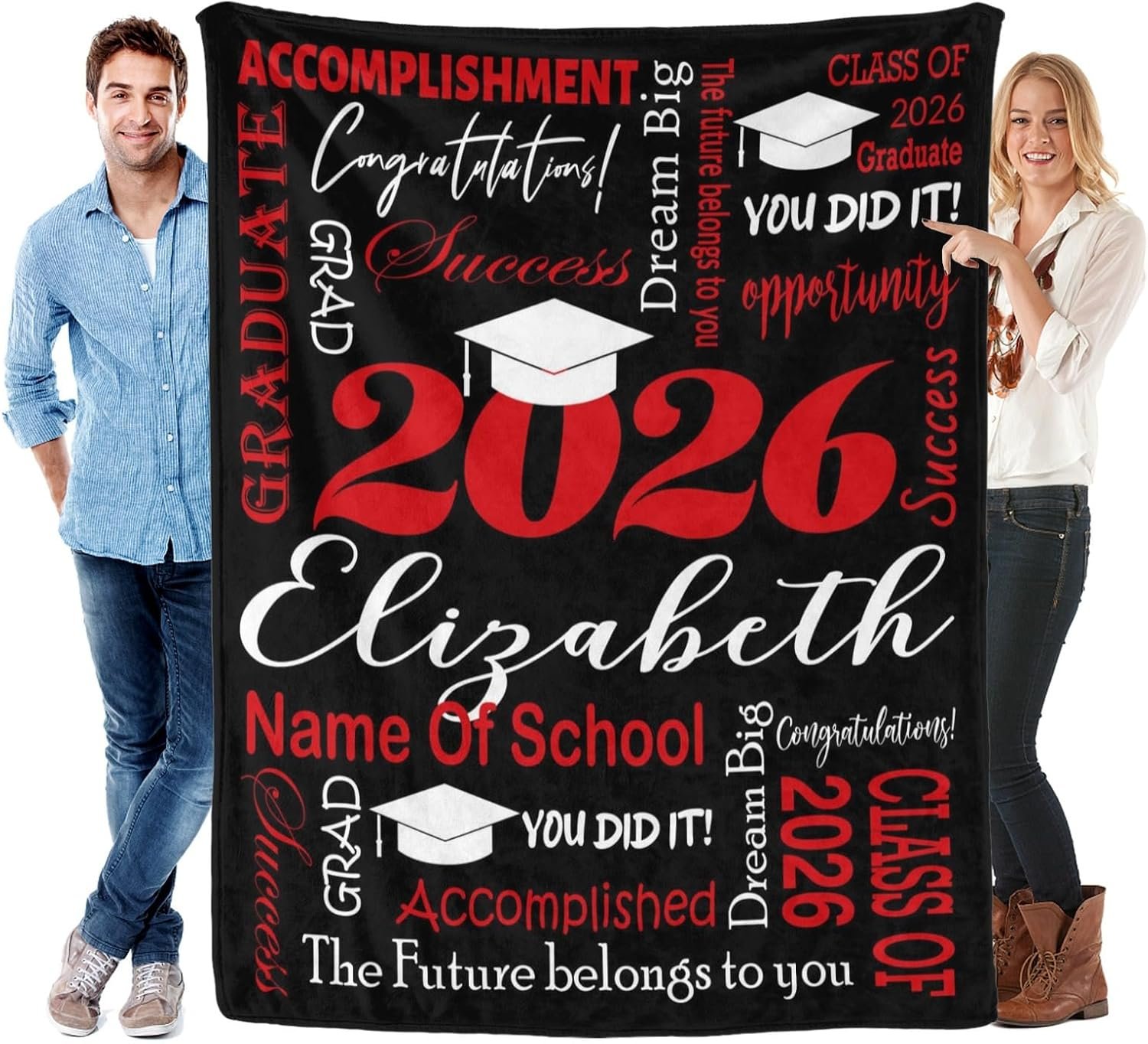 Dr.TOUGH Custom Graduation Gift Blanket with Text Personalized Class of 2026 Graduation Blankets for High School