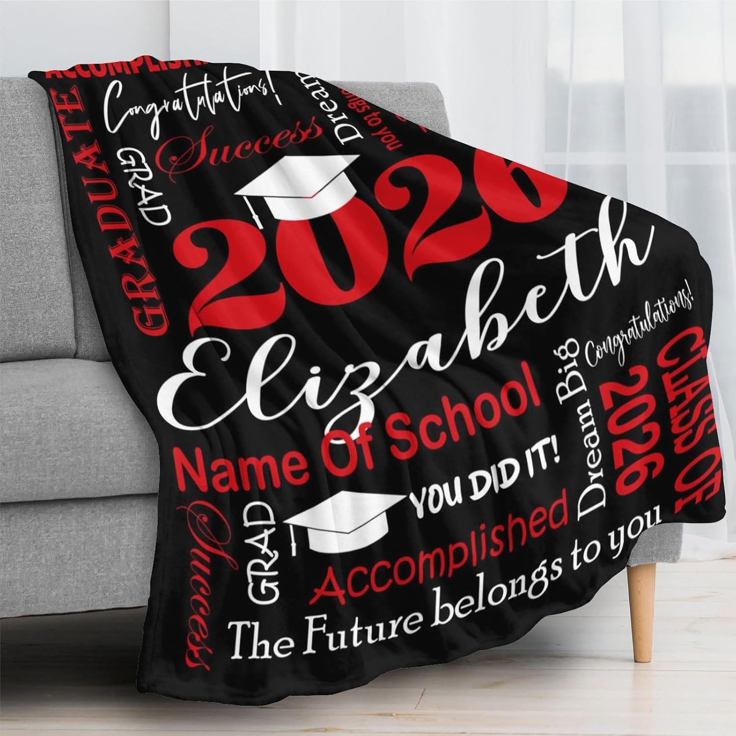 Dr.TOUGH Custom Graduation Gift Blanket with Text Personalized Class of 2026 Graduation Blankets for High School - Image 3