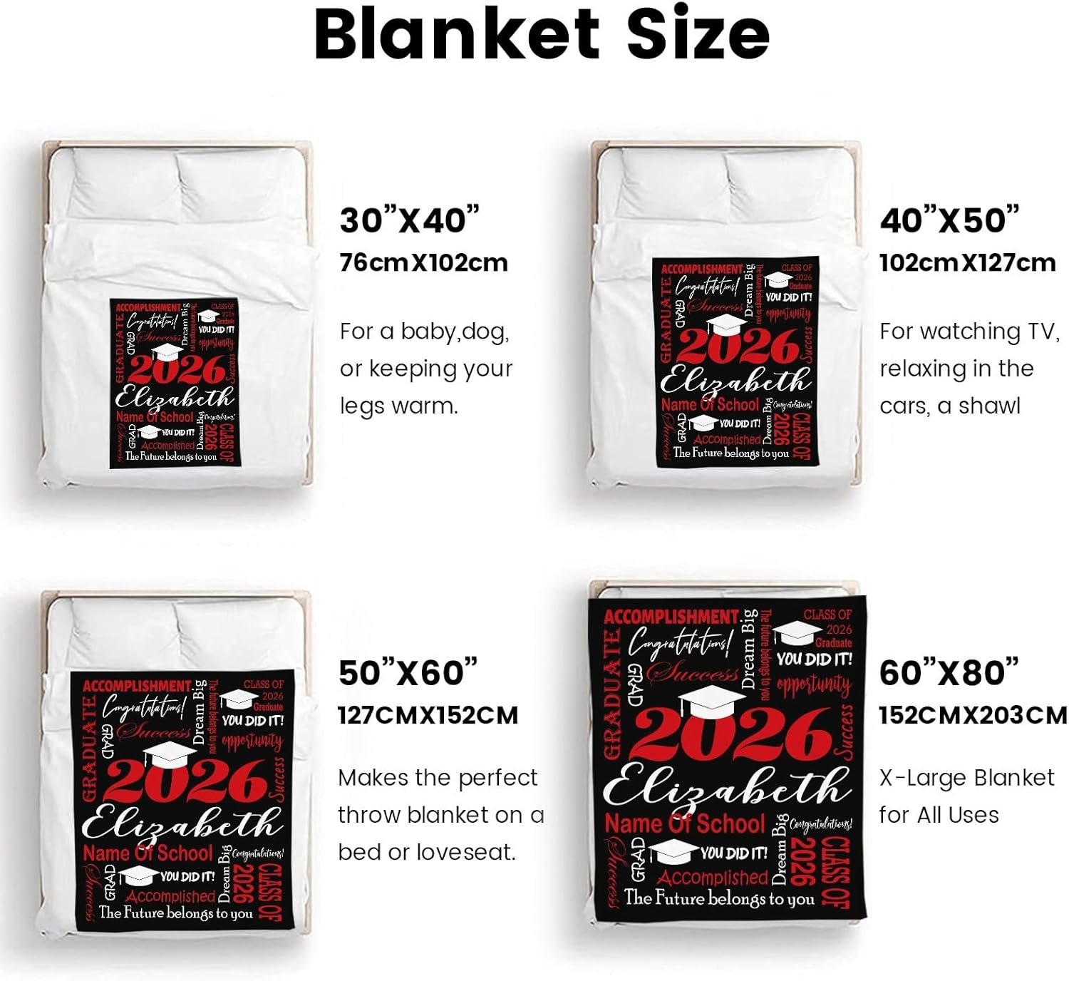 Dr.TOUGH Custom Graduation Gift Blanket with Text Personalized Class of 2026 Graduation Blankets for High School - Image 7
