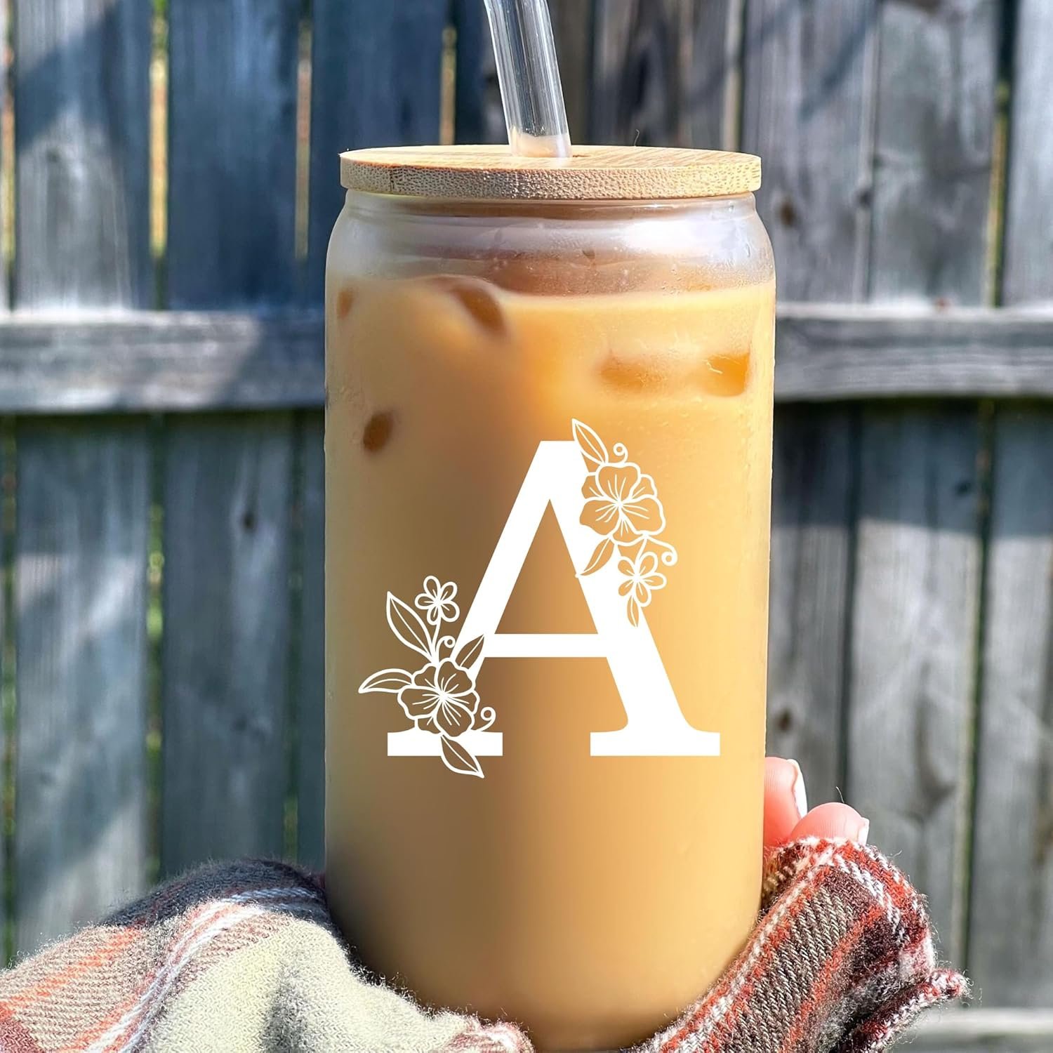 Personalized Customized Gifts for Women, Cute Monogrammed Glass Cups with Lids and Straws, Initial Iced Coffee Cup Drinking Glasses, Custom Letter Mug Tumbler, Birthday Christmas Gifts for Her Mom, M - Image 5