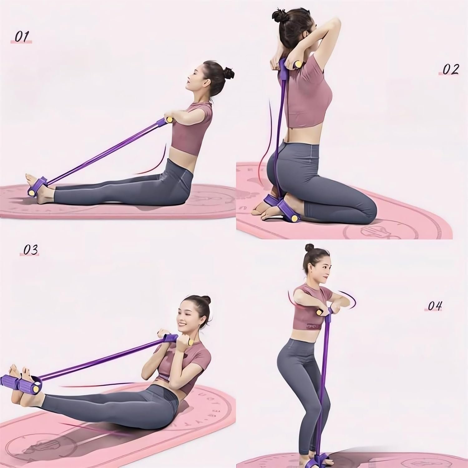 21 Fitness Resistance Bands-4 Tube Pedal Ankle Puller - New Sit up Leg Stretch Rope Exercise Bands with Handles, Stretching Workout Fitness Bands for Arm Weights Exercise Equipment - Image 3
