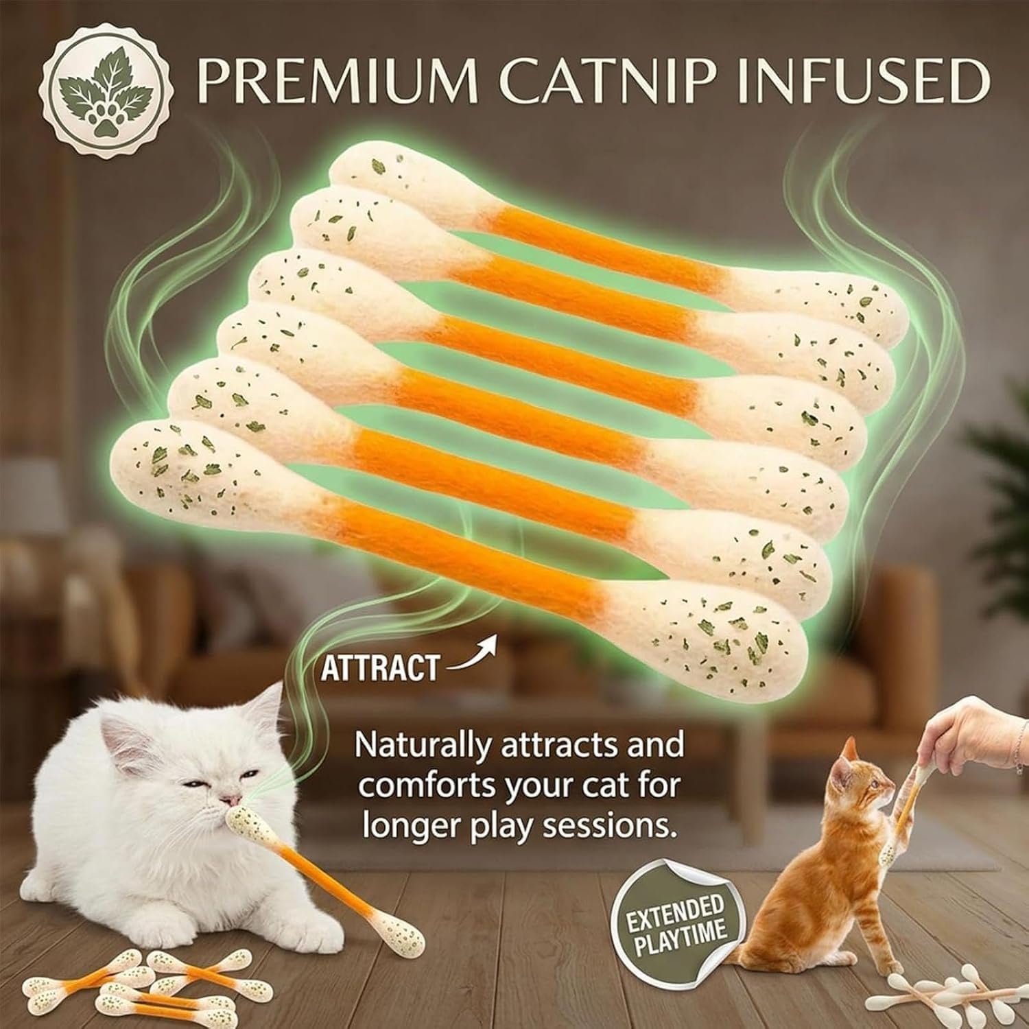 6 Pack Giant Cotton Swab Cat Toys with Catnip, Cat Qtip Toy, Durable Interactive Kitten Chew Sticks for Dental Teething & Indoor Boredom Relief, Fun Kicker Toy for Cats & Ideal Gift for Pet Lovers - Image 6