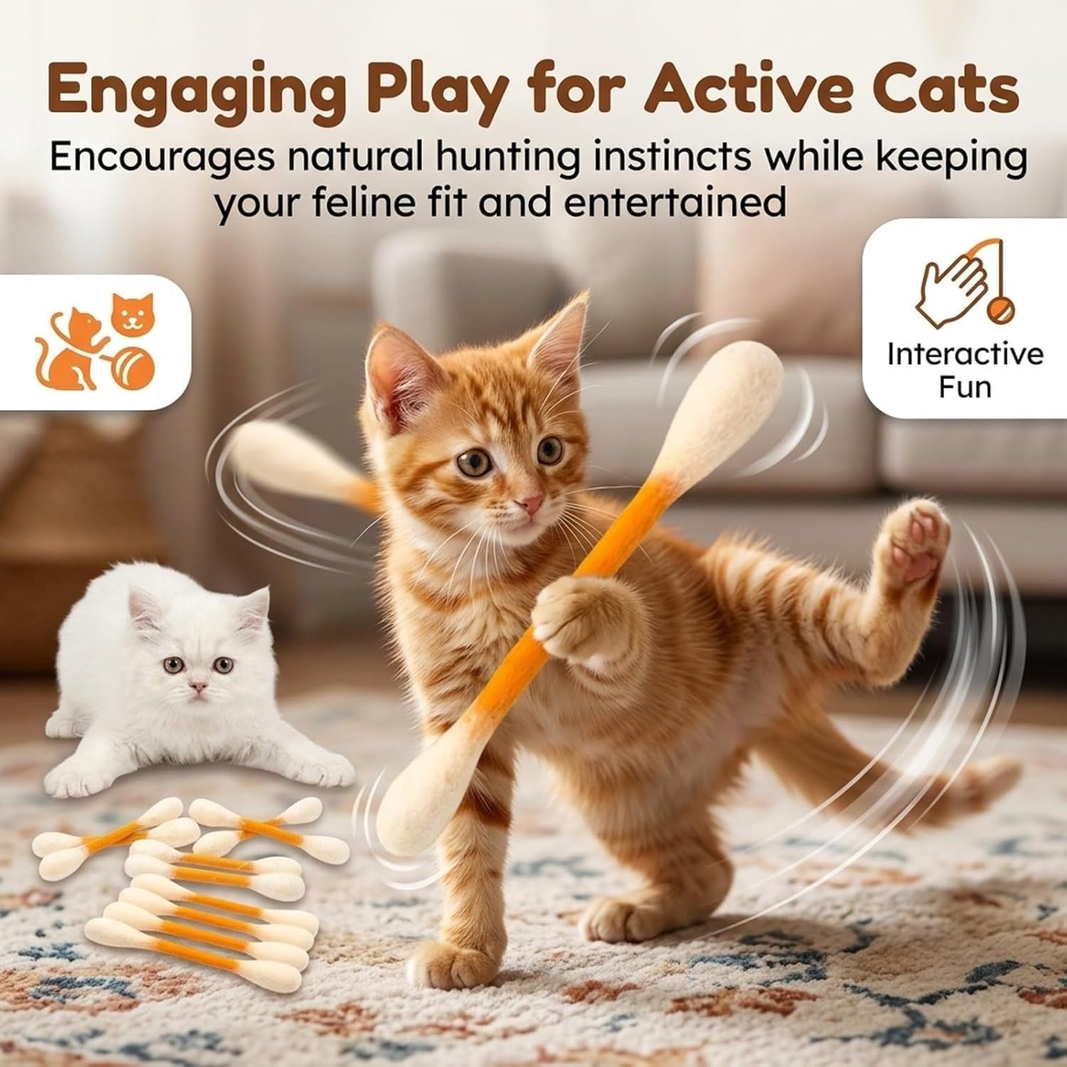 6 Pack Giant Cotton Swab Cat Toys with Catnip, Cat Qtip Toy, Durable Interactive Kitten Chew Sticks for Dental Teething & Indoor Boredom Relief, Fun Kicker Toy for Cats & Ideal Gift for Pet Lovers - Image 8