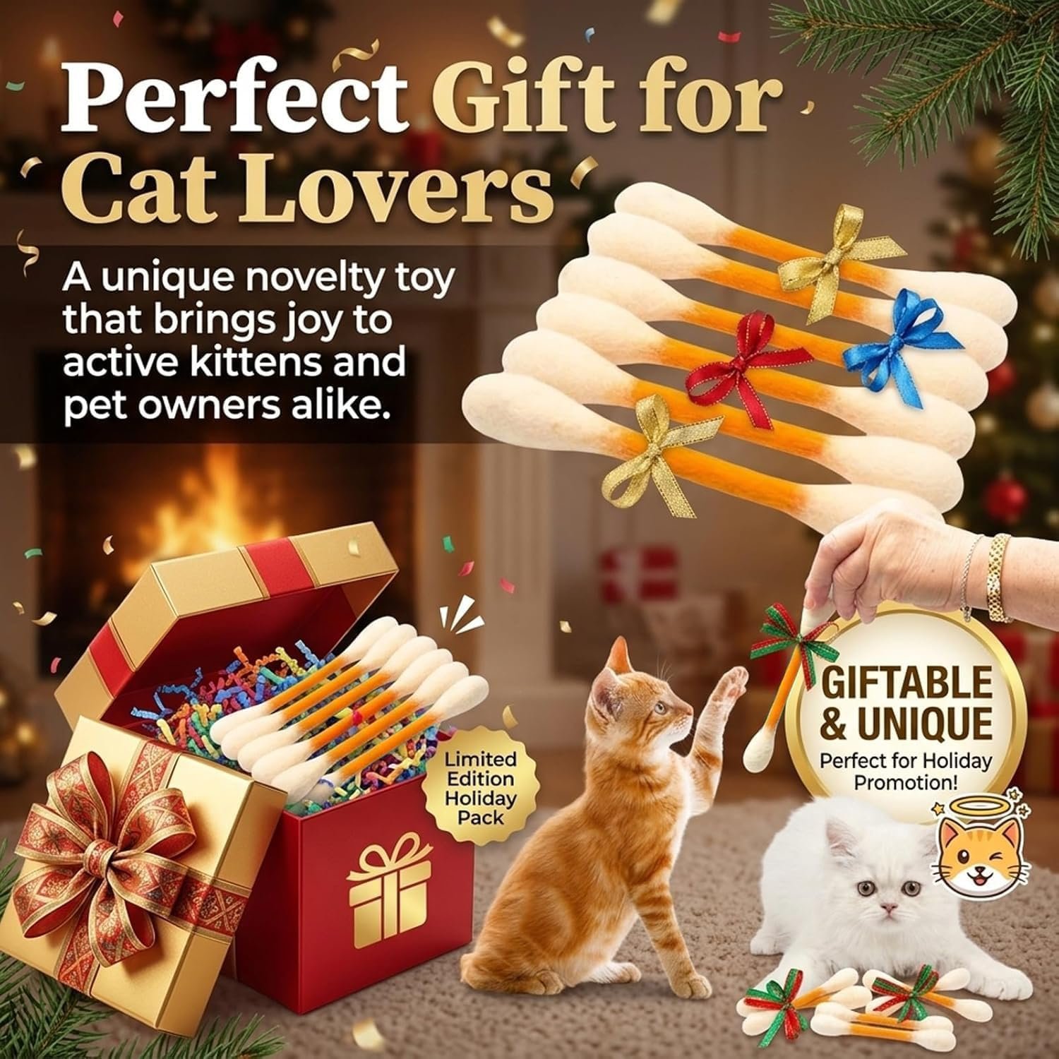 6 Pack Giant Cotton Swab Cat Toys with Catnip, Cat Qtip Toy, Durable Interactive Kitten Chew Sticks for Dental Teething & Indoor Boredom Relief, Fun Kicker Toy for Cats & Ideal Gift for Pet Lovers - Image 9