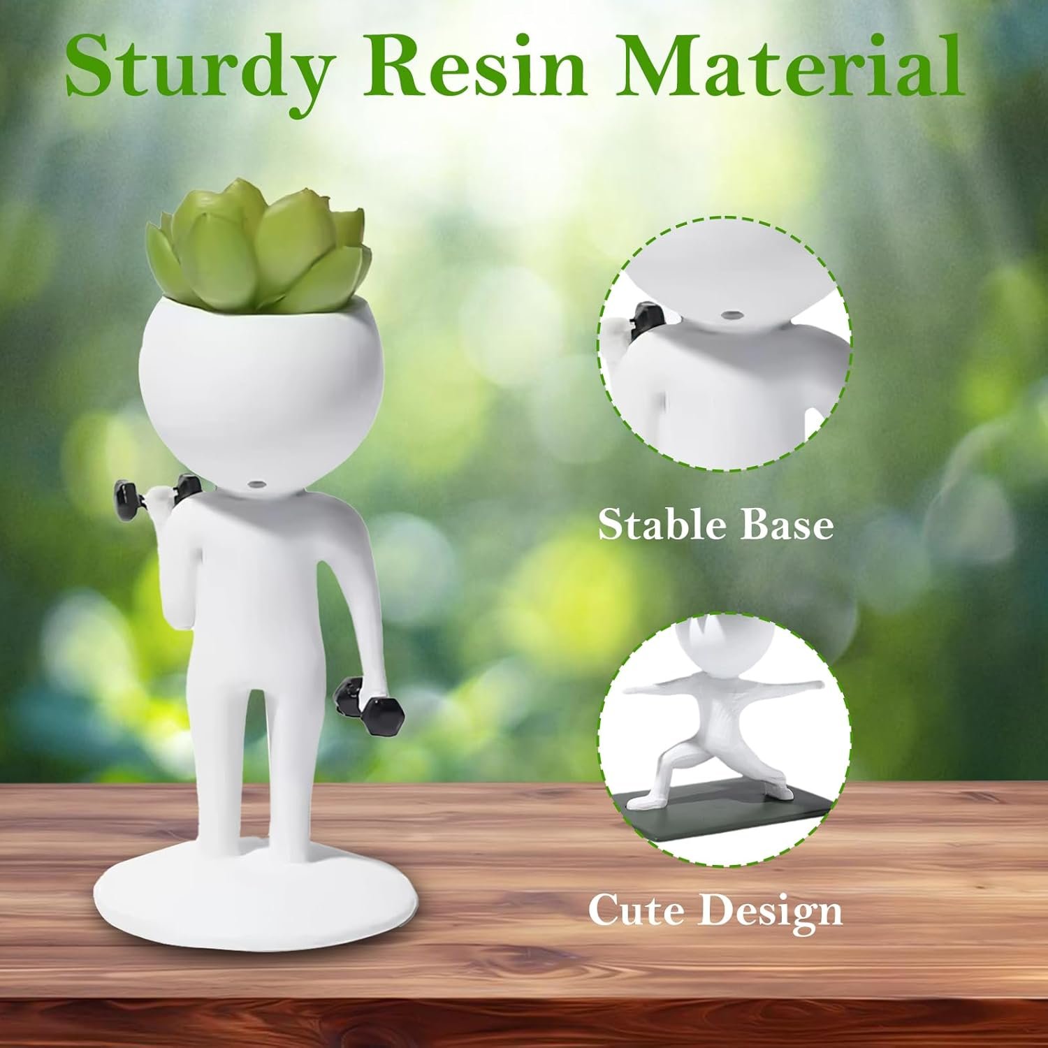 Resin Runner Figurine Succulent Planter, 6"×4"×2" Cute Desktop Plant Pot for Office Decor, Creative Fitness Gift for Runners & Gym Lovers, Fun Workout Decoration for Table or Shelf (Dumbbell Curl) - Image 3