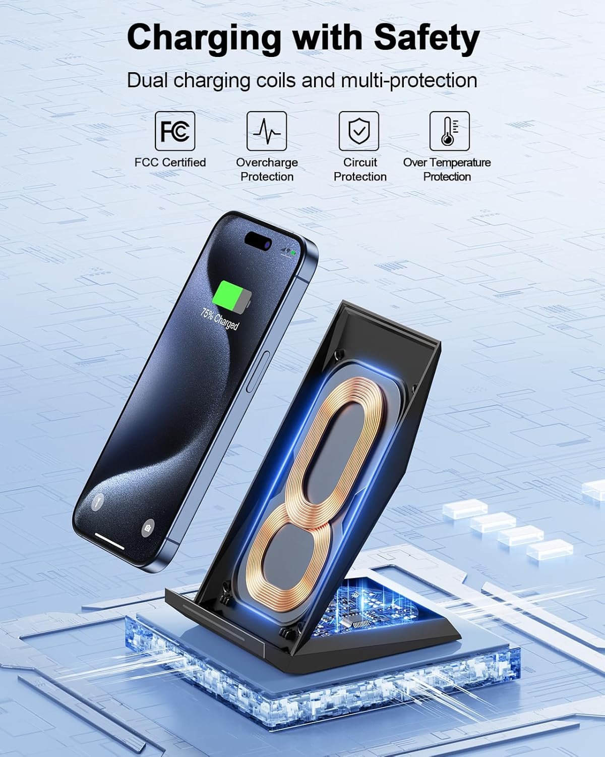 NANAMI Wireless Charger,15W Max Fast Wireless Charging Stand for iPhone 17 16 15 14 13 12 11 Pro Max XS 8,Phone Charger Station for Samsung Galaxy S26 S25 S24 S23 S22 Ultra S21 S20 S10,Pixel 9 8 7 6 5 - Image 5