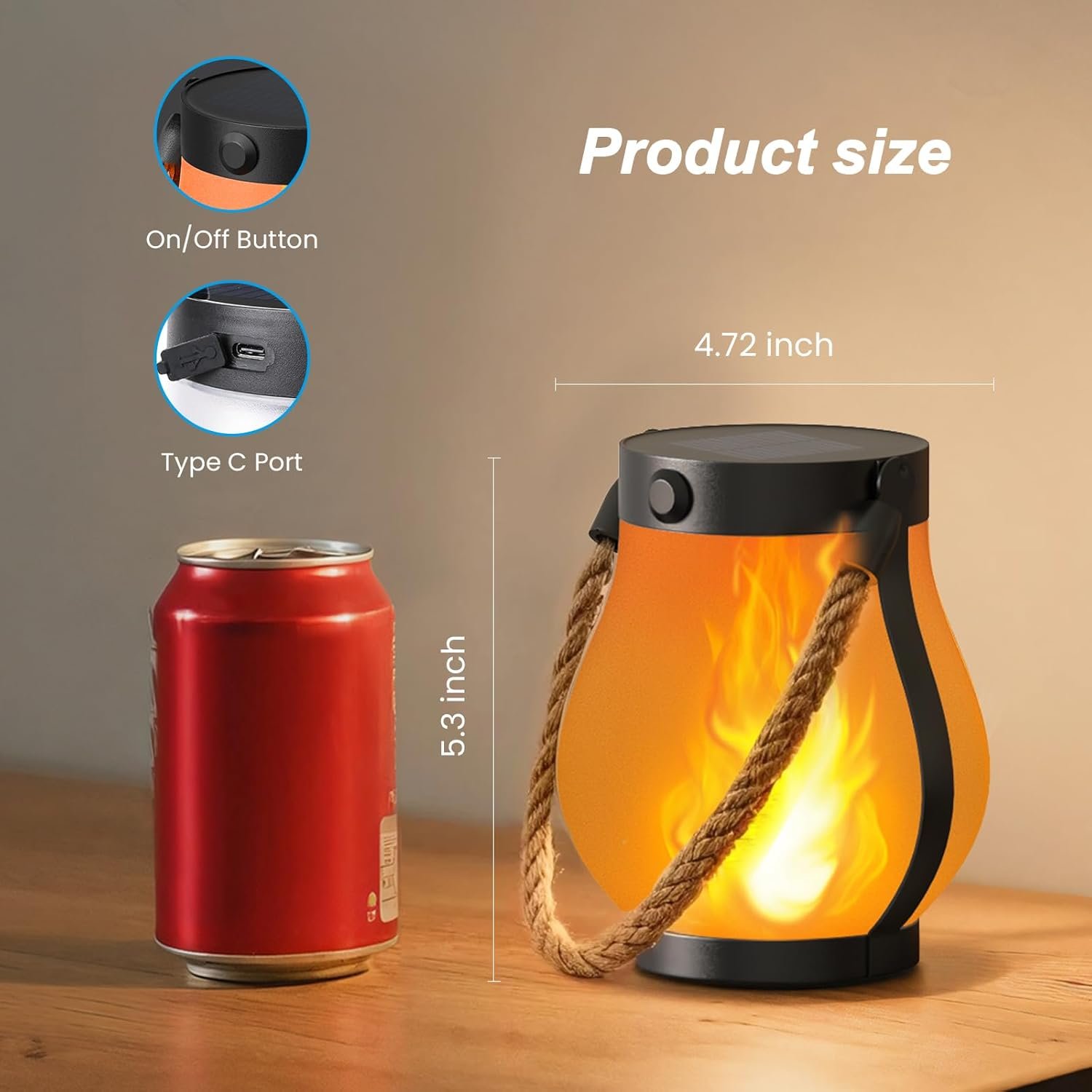 Hompavo Gen2 Solar Lanterns Outdoor with Ultra-Real Flame, Dual Charging (USB/Solar) & 2 Mode - Waterproof Decorative Hanging/Table Lights for Yard Patio Garden Birthday Mothers Day Gifts for Women, 4 - Image 5