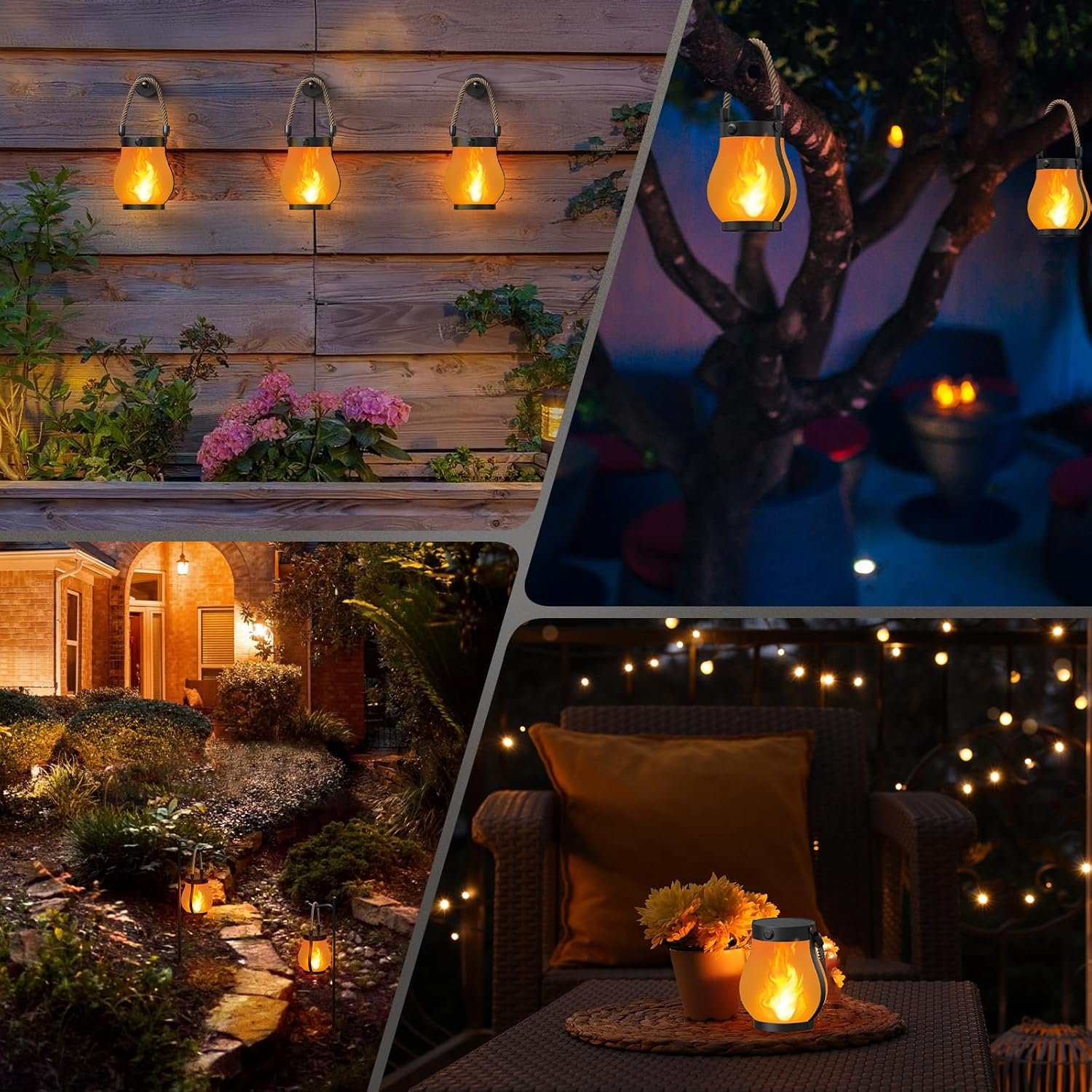 Hompavo Gen2 Solar Lanterns Outdoor with Ultra-Real Flame, Dual Charging (USB/Solar) & 2 Mode - Waterproof Decorative Hanging/Table Lights for Yard Patio Garden Birthday Mothers Day Gifts for Women, 4 - Image 8