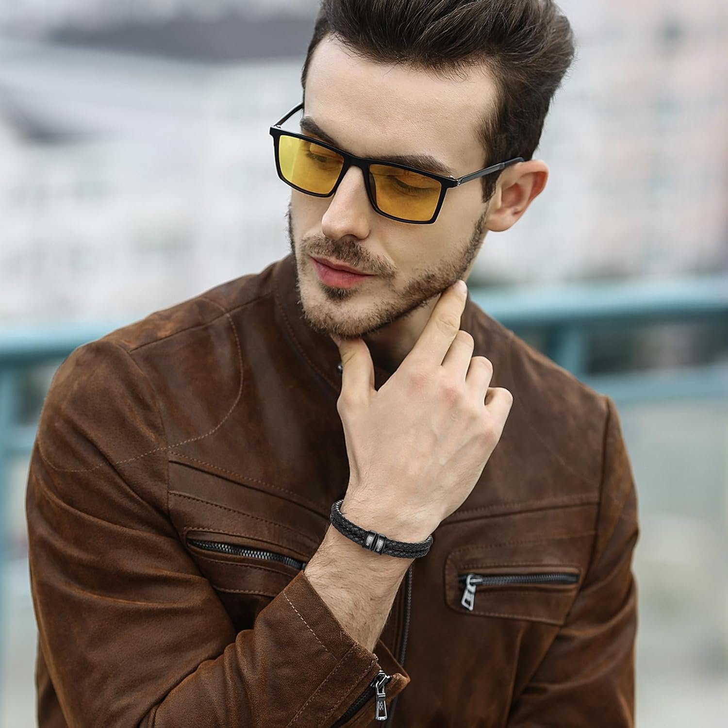 Personalized Leather Name Bracelet for Men – Custom Braided Mens Bracelet with 2-6 Engraved Beads, Unique Fathers Day Gift for Dad, Husband, Son, Grandpa - Image 3
