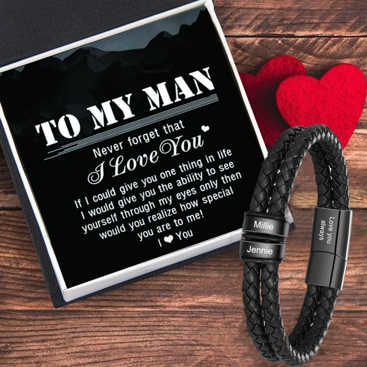 Personalized Leather Name Bracelet for Men – Custom Braided Mens Bracelet with 2-6 Engraved Beads, Unique Fathers Day Gift for Dad, Husband, Son, Grandpa - Image 6