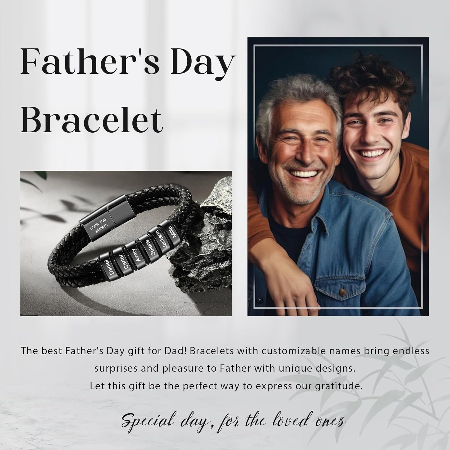 Personalized Leather Name Bracelet for Men – Custom Braided Mens Bracelet with 2-6 Engraved Beads, Unique Fathers Day Gift for Dad, Husband, Son, Grandpa - Image 8