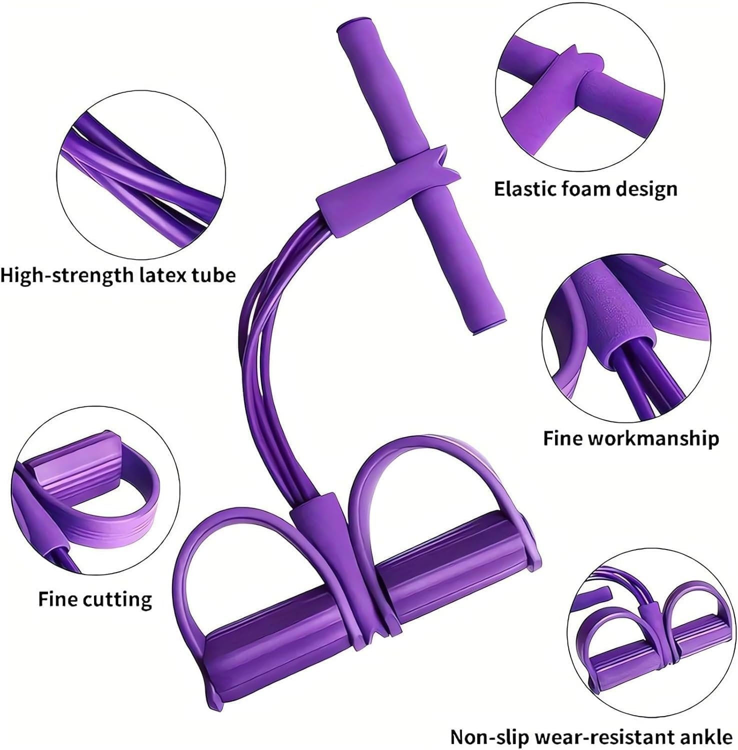 21 Fitness Resistance Bands-4 Tube Pedal Ankle Puller - New Sit up Leg Stretch Rope Exercise Bands with Handles, Stretching Workout Fitness Bands for Arm Weights Exercise Equipment - Image 5
