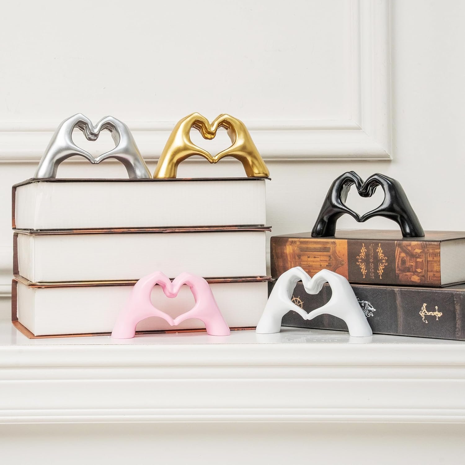 Small Heart Hands Sculpture Decor for Living Room Bedroom Bookshelf Coffe Table and Office Display, Love Finger Statue Modern Aesthetic Home Decor, Unique Gift for Wedding Christmas Birthday (Pink) - Image 6
