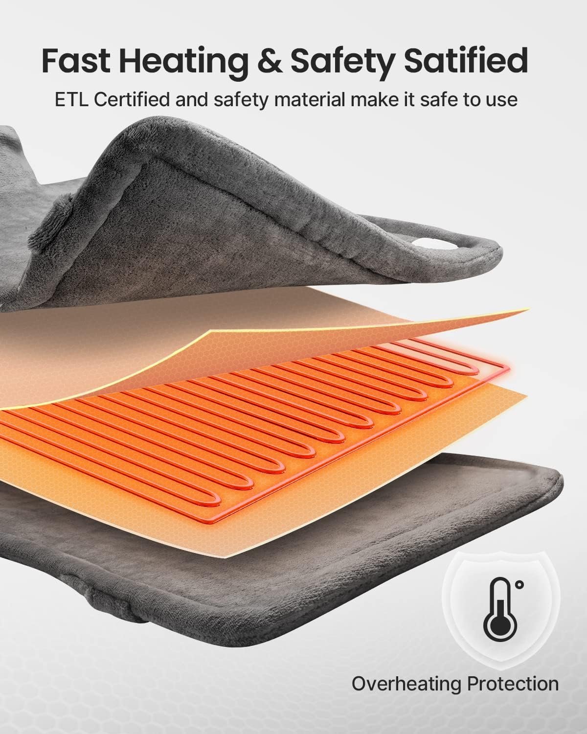 RENPHO Fathers Day Dad Gifts, Electric Heating Pad - 6 Heat Levels for Neck Shoulder and Back, Birthday Gifts for Women Men, Weighted Pad for Snug Fit, ETL Certified, FSA Eligible, 24"x33" Gray - Image 6
