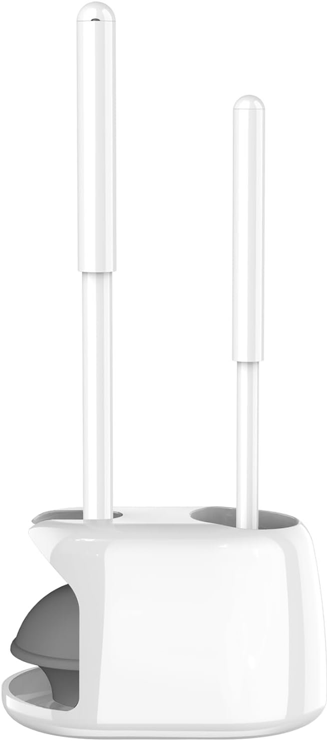 SetSail Toilet Brush and Plunger Set, Toilet Plungers for Bathroom Heavy Duty Toilet Bowl Brush and Holder Hidden Toilet Plunger and Brush Set for Deeply Cleaning - White