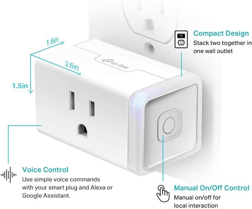 Kasa Smart Plug Mini by TP-Link (HS103P2) - Smart Home WiFi Outlet Works with Alexa, Echo and Google Home, No Hub Required, Remote Control, 2.4GHz WiFi Required, 15 Amp, UL Certified, 2-Pack, White - Image 5