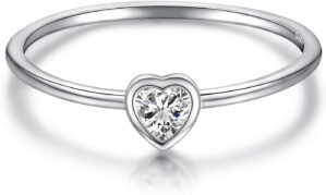 Simple Heart Birthstone Ring for Wo...