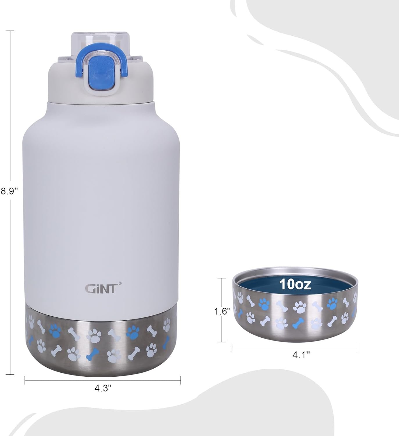 GiNT 37oz Insulated Stainless Steel Dog & Human Water Bottle, All-in-1 Travel Dispenser with Detachable Bowls & Carrying Case, Leak-Proof Pet Canteen for Walking, Hiking, Camping, Car (White) - Image 3