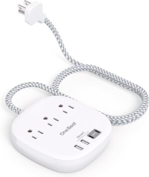 Flat Plug Power Bar with USB C, 3FT...