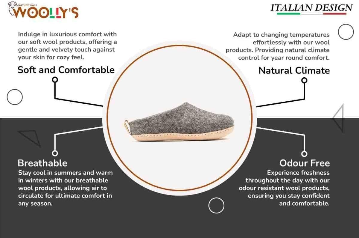 Woolly's Indoor Open Heel Slippers With Leather Sole | Premium New Zealand Wool | Handcrafted with Italian Design | Soft, Breathable & Ordor Free - Image 7