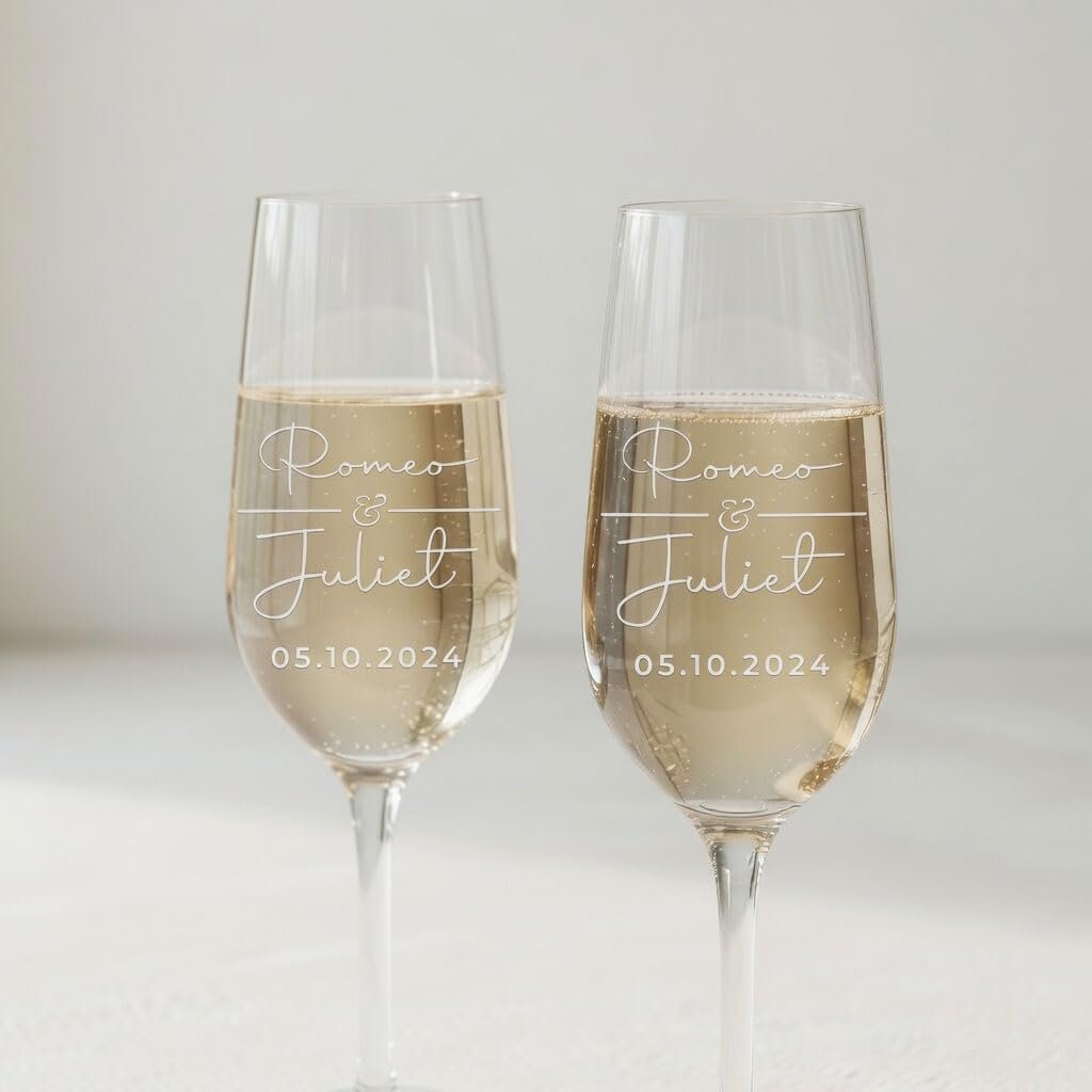 Custom Champagne Flutes Set - Wedding Gift Champagne Glasses - Personalized Bride & Groom Champagne Flutes - Mr & Mrs - Set of 2 - Couple Wedding Gifts Idea, Anniversary, Engagement Toasting Glasses - Image 5