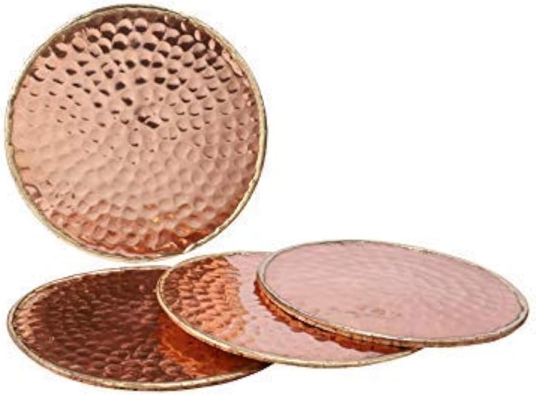 GoCraft Hammered Copper Coasters | Handmade Coasters with Padded Cork Protection for Drinks, Beverages & Wine/Bar Glasses (Set of 4)