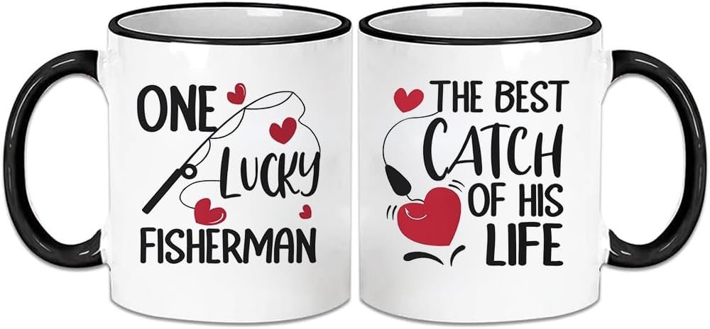 Wedding Gifts ,Engagement Gifts for Couples Unique Funny Ceramic Tea Cup for Bride and Groom,Wedding Gift for Couple Fishing Matching Gift for Bridal Shower Couples Mugs One Great Fisherman Best Catch of His Life Coffee Mugs Engaged,Birthday,Christmas Anniversary,Valentines Day