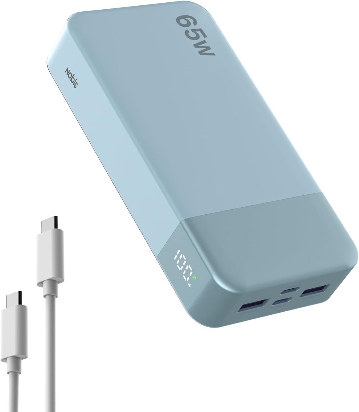 NOBIS 20000mAh Battery Pack Power Bank 65W Power Bank, Portable Charger with Digital Display, Dual USB-C/USB-A Fast Charging for Laptop, Phone, Tablet, Travel-Friendly External Battery Pack