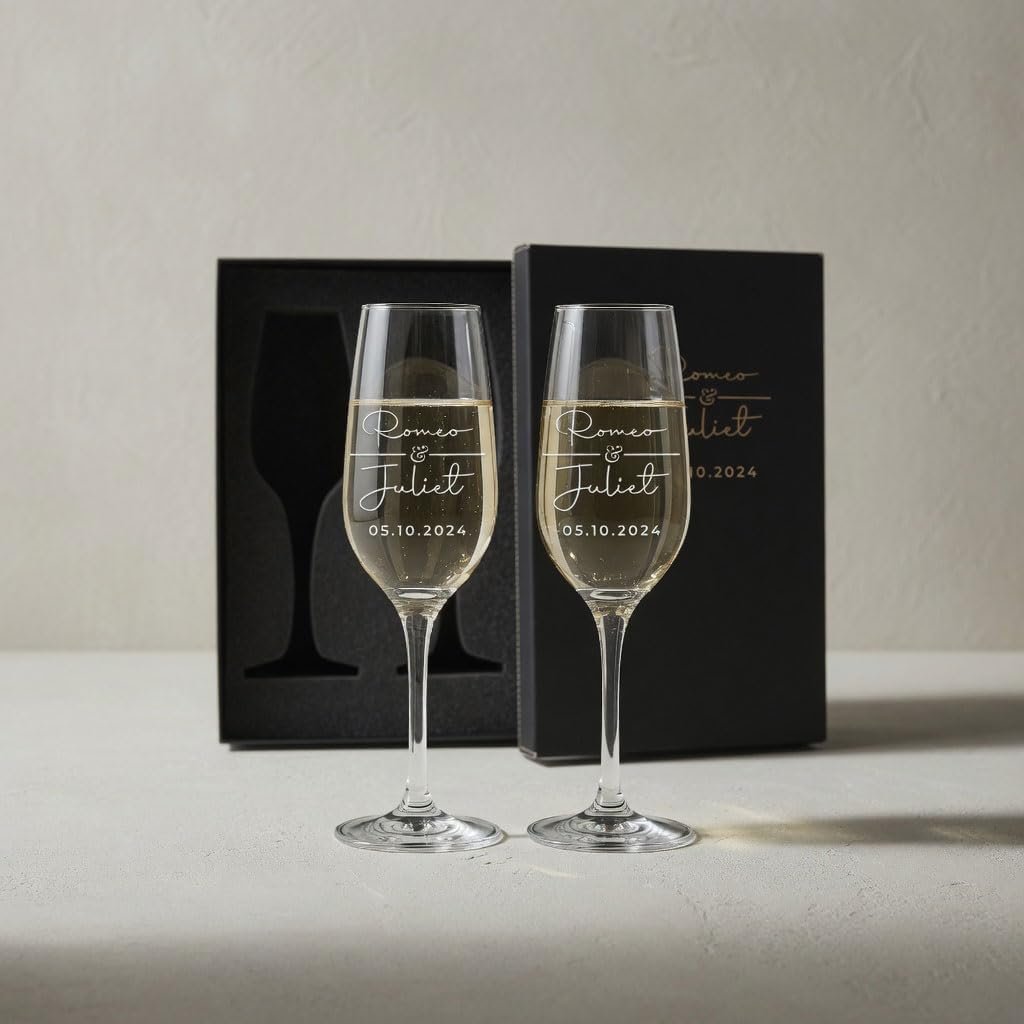 Custom Champagne Flutes Set - Wedding Gift Champagne Glasses - Personalized Bride & Groom Champagne Flutes - Mr & Mrs - Set of 2 - Couple Wedding Gifts Idea, Anniversary, Engagement Toasting Glasses - Image 6