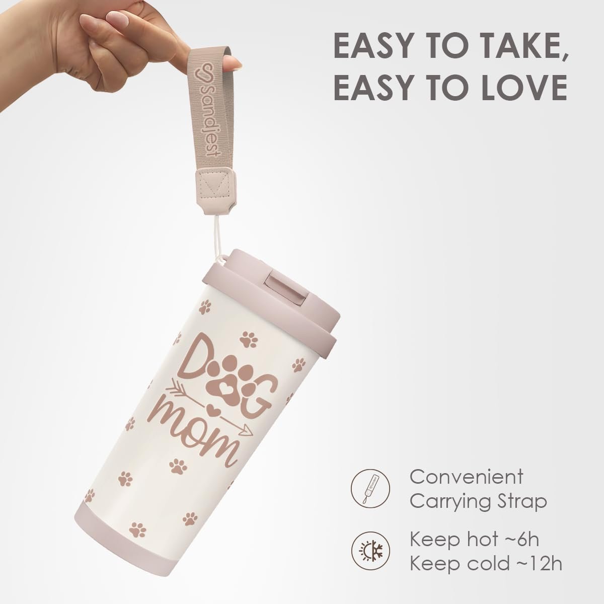 SANDJEST Dog Mom Tumbler - Stainless Steel 2-in-1 Lid Coffee Tumbler 18 oz, Insulated Travel Mug Gift for Dog Lovers Women Girls Mother, Birthday Christmas Mother's Day - Image 4