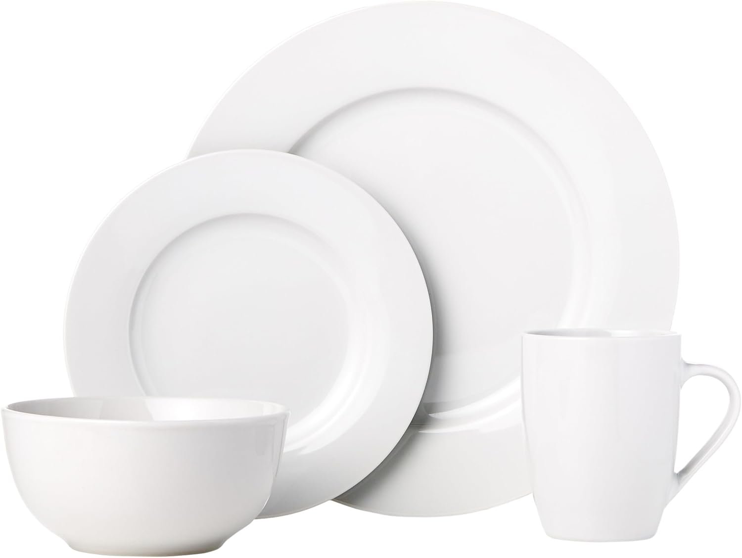 Amazon Basics 16-Piece Porcelain Dinnerware Set, Microwave and Dishwasher Safe, Service for 4, Plates, Bowls and Mugs, White - Image 2
