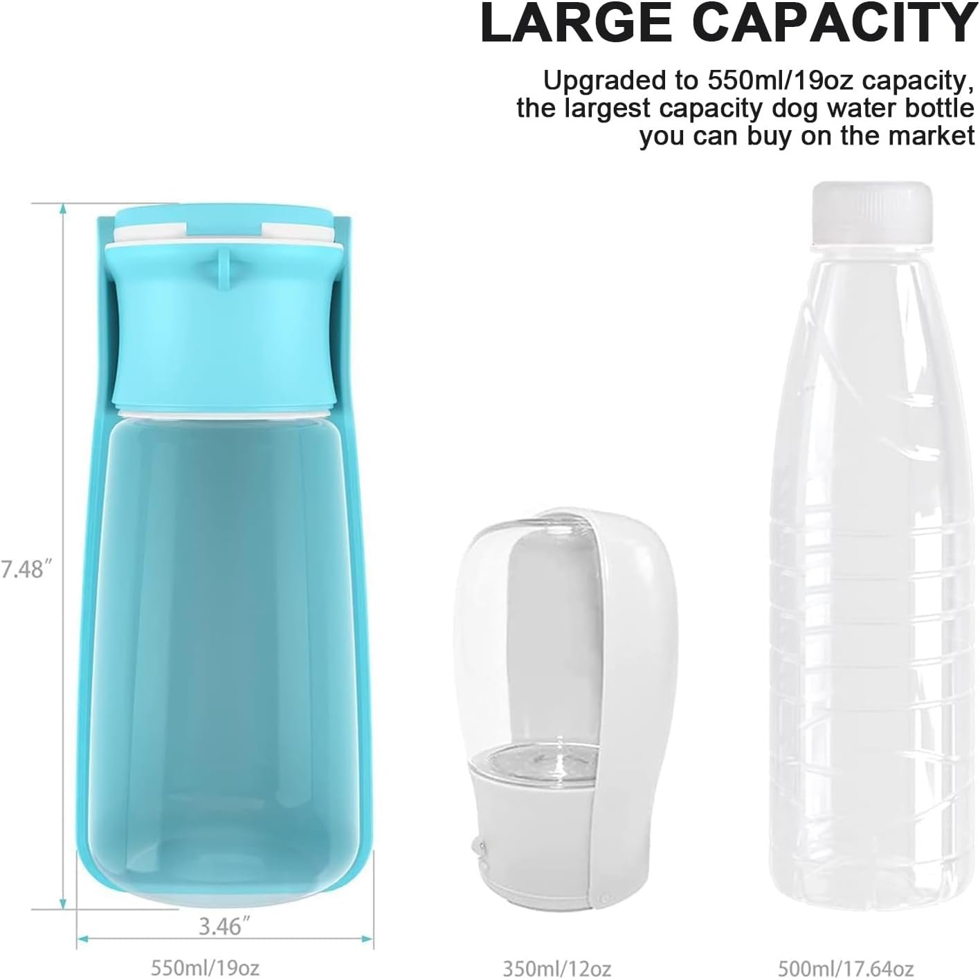 Dog Water Bottle, Portable Pet Water Dispenser for Dog, Leakproof Travel Pet Feeder for Small & Medium & Large Dogs, Cats, Puppy, Small Animal for Outdoor Walking, Hiking (19OZ Blue) - Image 3