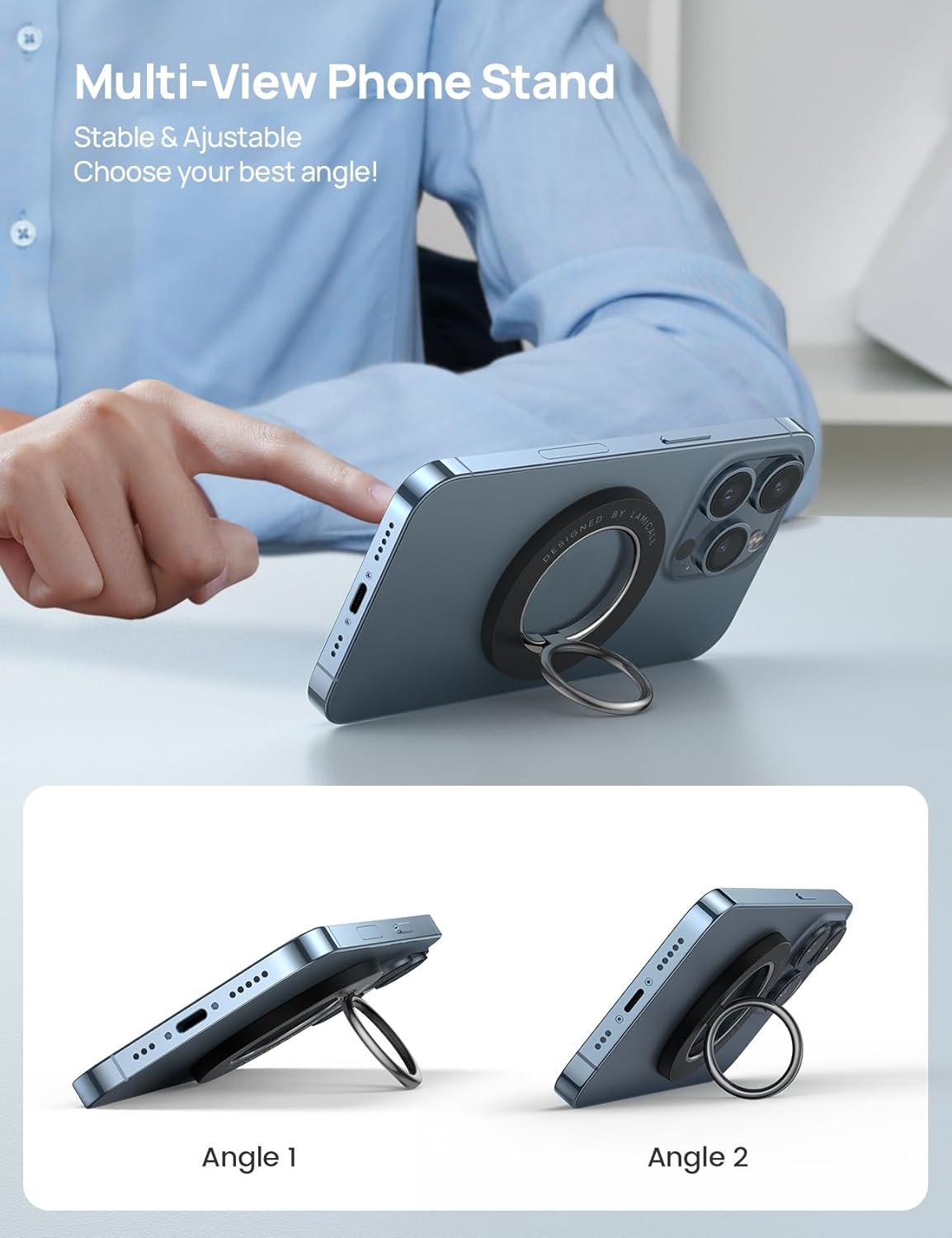 Lamicall Magnetic Phone Ring Grip for MagSafe - 360° Rotation Strong Magnet Finger Ring Holder Grip Stand, Mag Safe Kickstand Accessories for Mom iPhone 17 16 15 14 Air Pro Max, Androids, Misty Black - Image 4