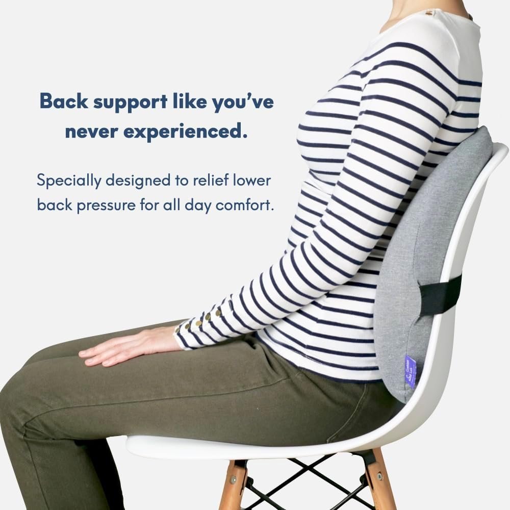 C CUSHION LAB Extra Dense Lumbar Pillow - Patented Ergonomic Multi-Region Firm Back Support for Lower Back Pain Relief - Lumbar Support Cushion with Strap for Office Chair, Car, Sofa - Wellness Green - Image 2