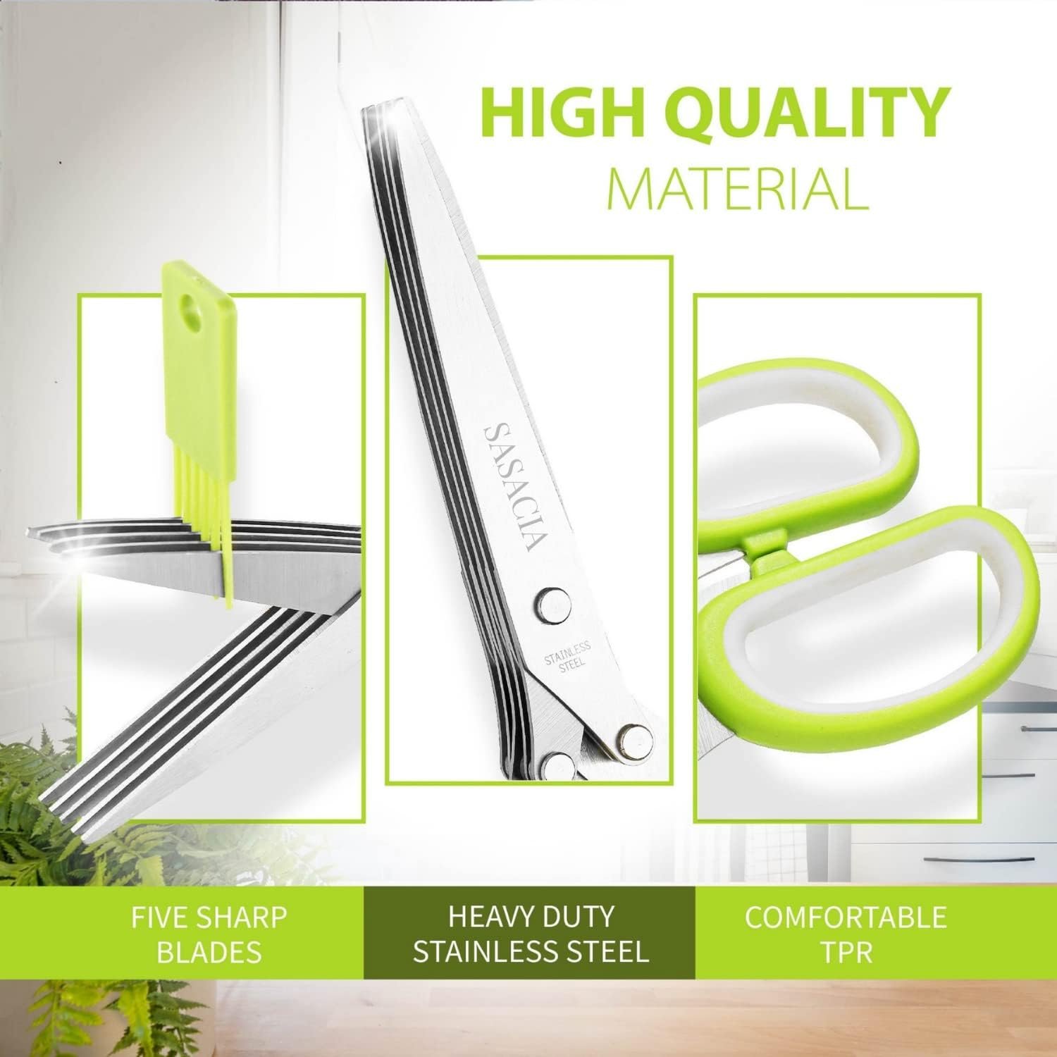 Herb Scissors with 5 Blades & Cleaning Kit, Stainless Steel Kitchen Shears for Herbs, Lettuce, Cilantro, Dishwasher Safe, Soft-Grip Handle - Image 3
