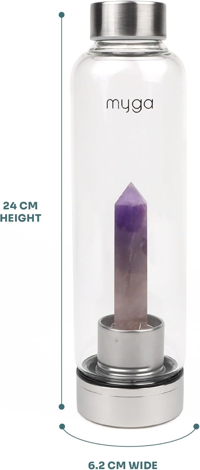 Myga Amethyst Crystal Water Bottle,16.9OZ 500ml Glass Drinks Bottle with Natural Healing Crystal and Neoprene Sleeve for Wellness and Self-Care for Gemstone - Image 8