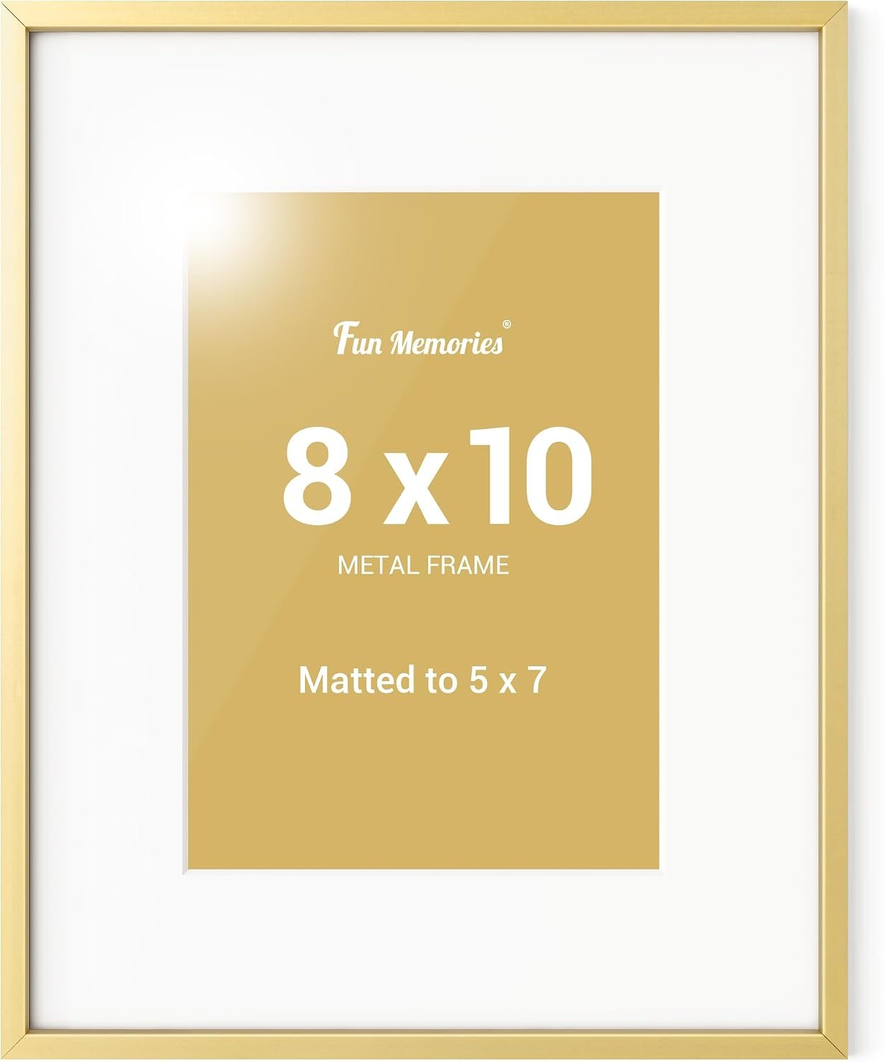 Fun Memories 8x10 Picture Frame, Gold Aluminum 8x10 Poster Frames with 5x7 Removable Mat with Plexiglass, Vertical and Horizontal Display, Wall Hook Hanging, Set of 1