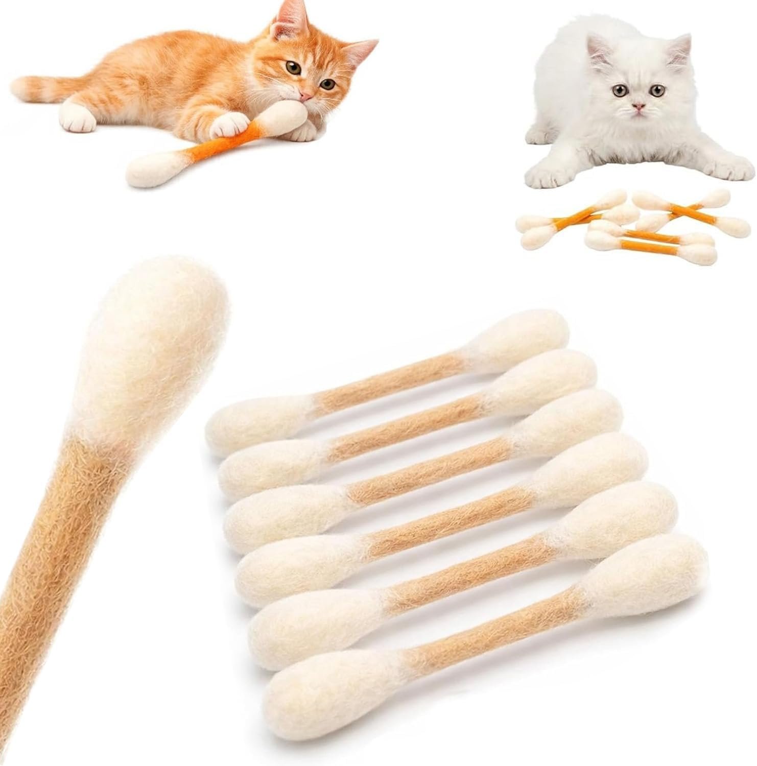 Cat Qtip Toy,6 Pack Giant Cotton Swab Cat Toys with Catnip,Durable Interactive Kitten Chew Sticks for Dental Teething & Indoor Boredom Relief,Fun Kicker Toy for Cats & Ideal Gift for Pet Lovers(Beige)