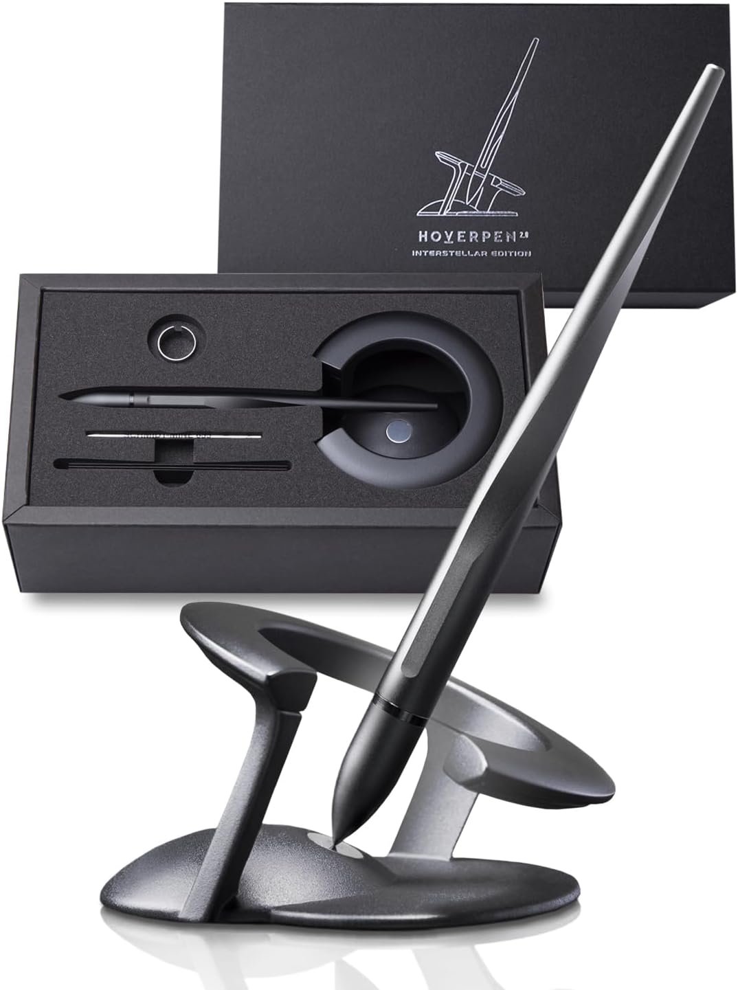novium Hoverpen Interstellar - Luxury Pen Made With Aerospace Alloys, Unique Aesthetic, Free Spinning Executive Pen, Desk Aesthetic, Birthday Gifts for Men and Women (Space Black, Basic)