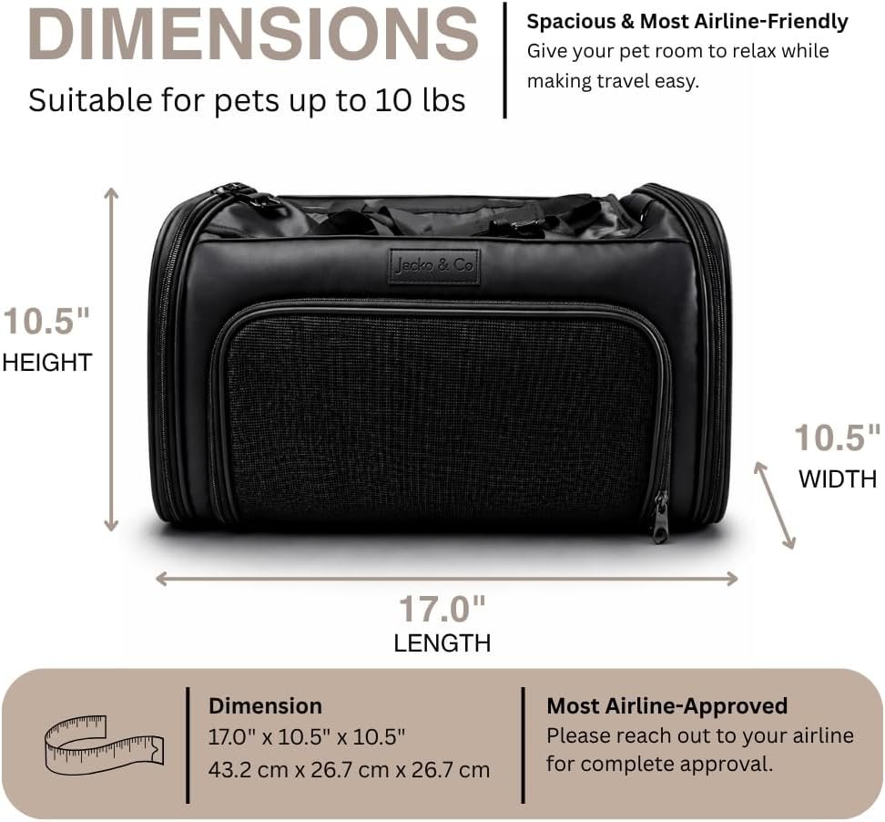 JACKO & CO - Premium Dog & Cat Carrier up to 10lbs, TSA Airline Approved with Luggage Loop, Soft-Sided Travel Carrier Bag for Pets, Small Dogs, Puppies, Kittens, Ventilated Windows & Fully Collapsible - Image 5