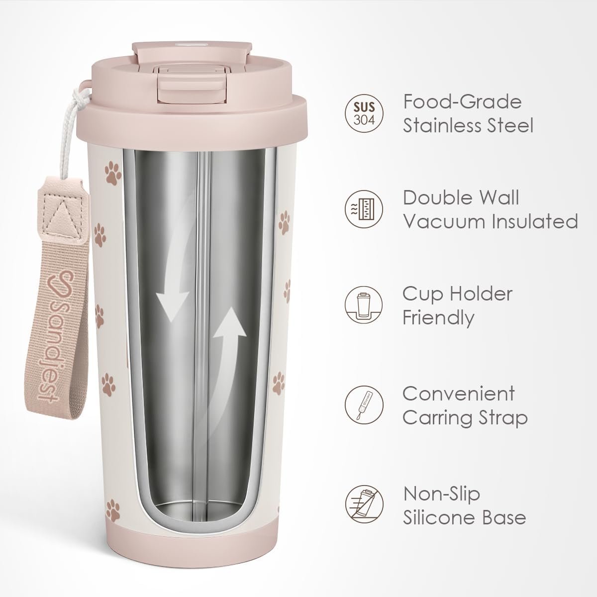 SANDJEST Dog Mom Tumbler - Stainless Steel 2-in-1 Lid Coffee Tumbler 18 oz, Insulated Travel Mug Gift for Dog Lovers Women Girls Mother, Birthday Christmas Mother's Day - Image 2