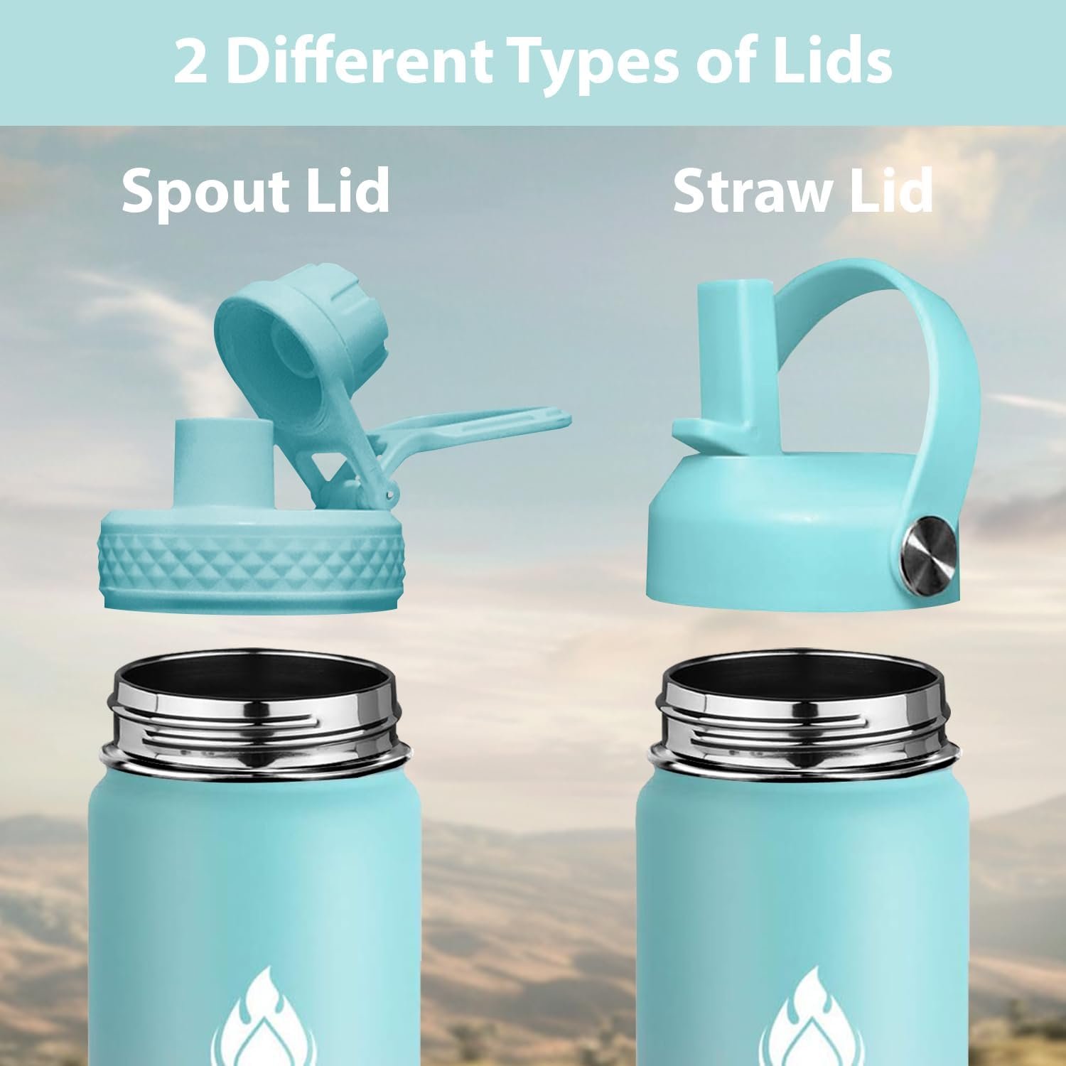 SENDESTAR Insulated Water Bottle 40 oz with Straw, Stainless Steel Wide Mouth Water Bottle, Double Wall Vacuum Leak Proof with Straw Lid & Spout Lid for Sports or Office, Keep Cold or Hot Up to 24 Hrs - Image 2