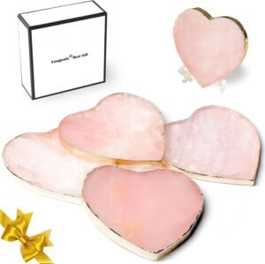 4PCS Rose Quartz Agate Heart Pink G...