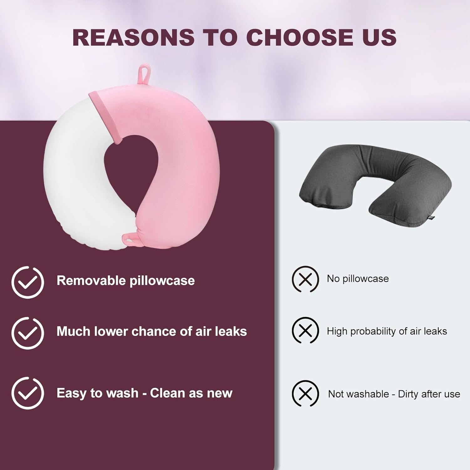 Cirorld Inflatable Travel Pillow for Airplanes, Compact Travel Neck Pillow with Eye Mask and Earplugs, Lightweight Neck Support Travel Pillows for Long Flight, Road Trip, Pink - Image 7