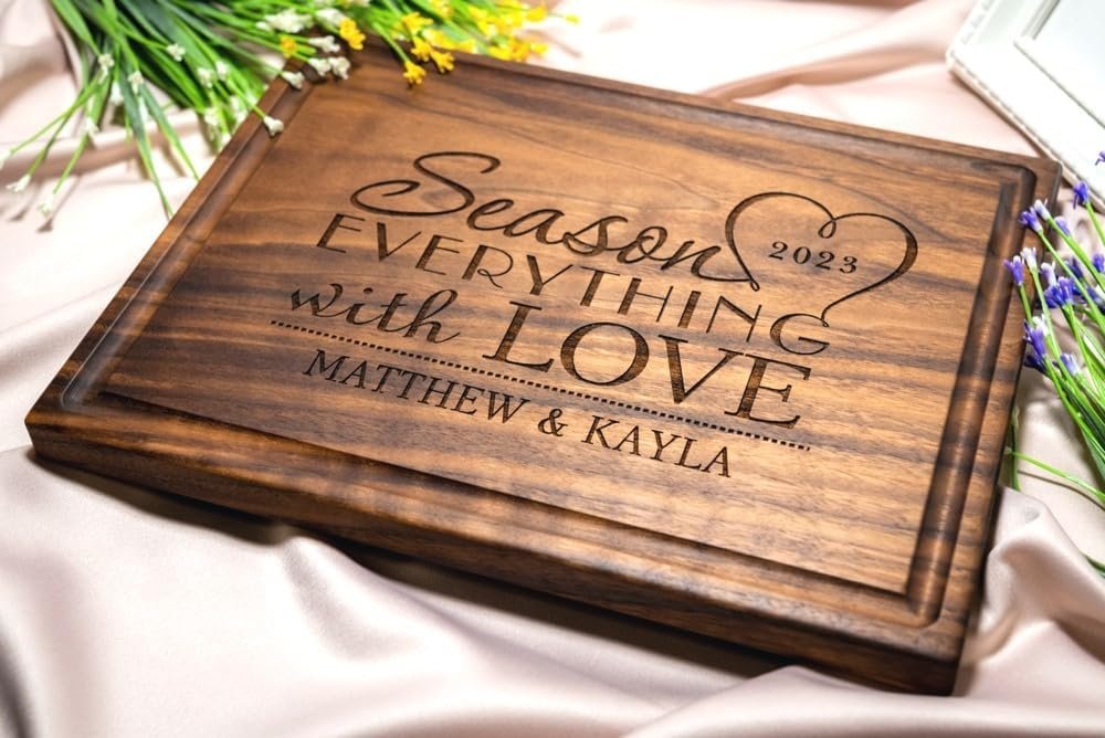 Personalized Cutting Board, Custom Wedding, Anniversary or Housewarming Gift Idea, Wood Engraved Charcuterie, for Newlywed Couples or Family, Season with Love Design 032 - Image 8